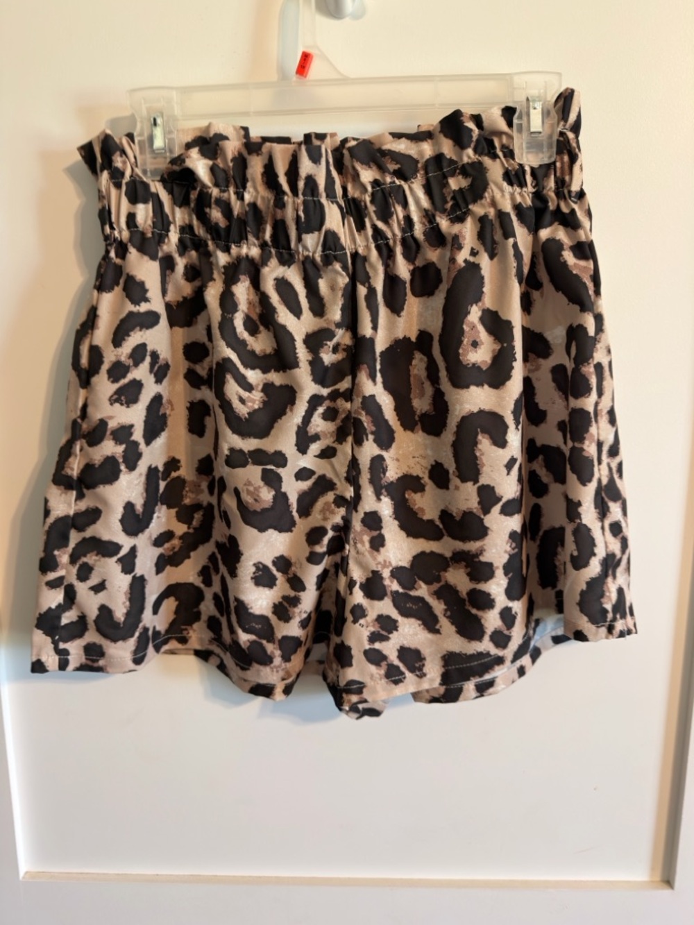 Leopard Print Elastic Waist Shorts - Taupe & Black
